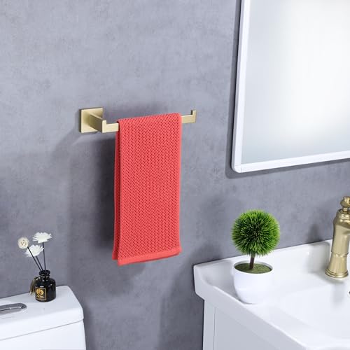 LANC Bathroom Hand Towel Holder Brushed Gold Hand Towel Bar 10 Inche Right Side Square Towel Ring for Kitchen Restroom Wall Mounted Stainless Steel Modern Towel Racks Hanger, A8806BG - color: Brushed Gold, size: 1 Pack(Right Hand)