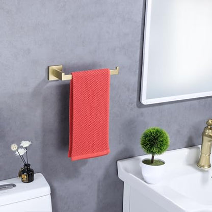 LANC Bathroom Hand Towel Holder Brushed Gold Hand Towel Bar 10 Inche Right Side Square Towel Ring for Kitchen Restroom Wall Mounted Stainless Steel Modern Towel Racks Hanger, A8806BG - color: Brushed Gold, size: 1 Pack(Right Hand)