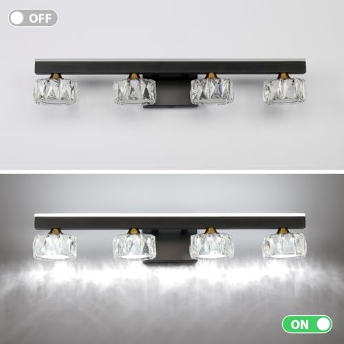 Black Crystal Bathroom Vanity Light Fixtures Over Mirror for Bathroom Lighting (4 Lights)