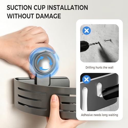 Lekesky Corner Shower Caddy Suction Cups, No Drilling Bathroom Shower Shelf | Aluminum, Rustproof, Suction Cup Can Remove and Reposition, Can hold up to 22 pounds, Also Can hold large shampoo bottles - color: Gunmetal Gray1