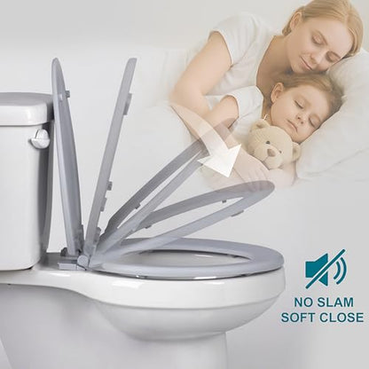 Toilet Seat, Slow Close, Soft Touch, Ultra-Smooth Matte Finish (No Orange-Peel Texture), Premium Moulded Wood, Quick Release, PIKLiDS (Gray, Round) - color: Gray, size: Round