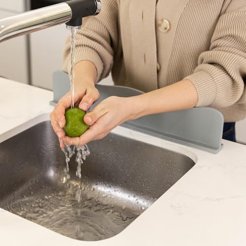 TYOARO Sink Splash Guard Behind Faucet for Kitchen, Silicone Non-Slip Base | Non-slip suction base, fits kitchen and bathroom sinks, dishwasher safe - color: Cool Gray