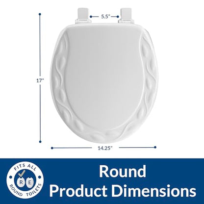 Mayfair Sculptured Ivy Toilet Seat, Easy Clean Hinges with Durable Wood Seat, Made in USA, Round, White - color: White, size: Round, style: Ivy