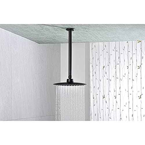 12 Inch Matte Black Ceiling Mounted Shower Arm for Rain Shower Head | Shower arm and flange - color: Black, size: 12 Inches