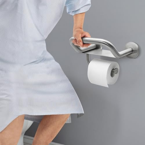 Grab Bar Toilet Paper Holder, 3-in-1 Bathroom Grab Bar with Toilet Holder and Phone Shelf, 304 Stainless Steel Safety Toilet Paper Grab Bar, Wall Mount Toilet Paper Holder for Seniors - size: 8.9 inch wide