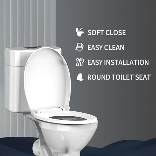 Round Toilet Seat 16.5 Inch, Soft Close Toilet Seat with Quiet Slow Close, Quick Release & Easy Clean, Durable PP Toilet Lid, Easy Installation, Standard Round Toilet Seat, White
