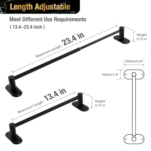 HITSLAM Self Adhesive and Screw Mounted Towel Bar, Adjustable 13.4-24 Inch Wall Mount Towel Holder, SUS304 Stainless Steel Bathroom Towel Rack, Matte Black - color: Matte Black