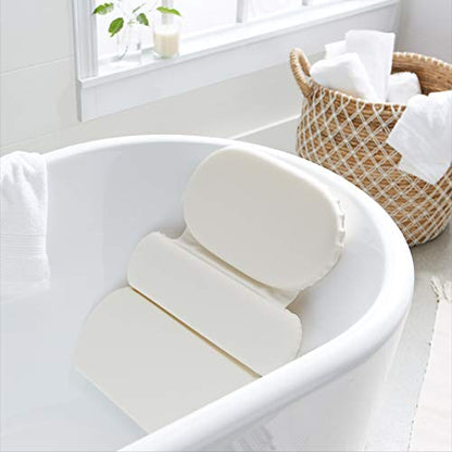 Amazon Basics Bath Tub Neck and Back Support Pillow with Non-Slip Suction Cups, Waterproof, Thick Padded 3-Panel, Easy to Clean, Off-white