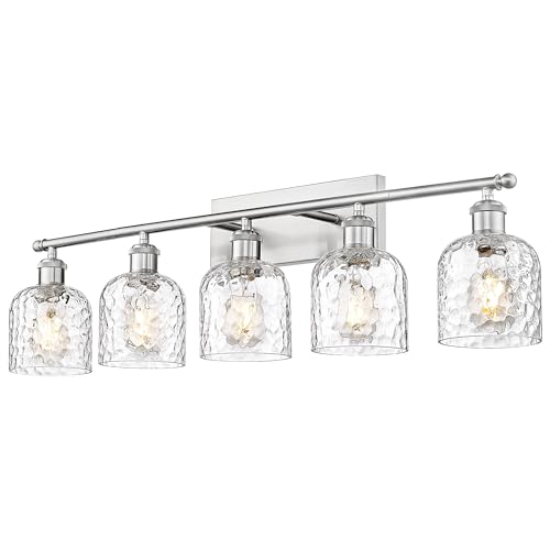 zeyu Modern Brushed Nickel Bathroom Lights Fixture, 35 Inch 5 Light Vanity Lighting Over Mirror, Brushed Nickel Finish with Clear Hammered Glass, ZJF63B-5W BN - color: Brushed Nickel|Hammered Glass, size: 5-Light