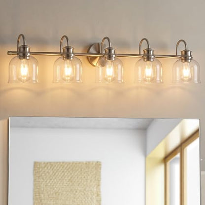 URSOLA 5 Lights 40" Bathroom Vanity Light Fixtures, Brushed Nickel Traditional Classic Vanity Light with Clear Glass, Bathroom Lighting Fixtures Over Mirror - color: Brushed Nickel, size: 5 Lights
