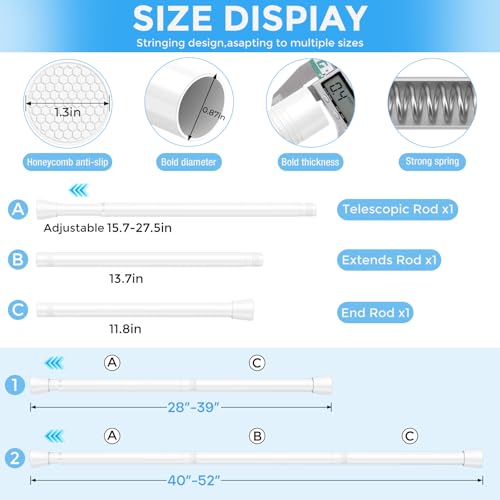 Tension Curtain Rod White Tension Rod 2pcs Spring Curtain Rod Non Slip Tension Rods For Windows 28 To 48 Inch No Drilling Adjustable Tension Rods of Curtain Window Closet Kitchen Wardrobe1 - color: White, size: 28-48 inch 2pcs