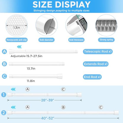 Tension Curtain Rod White Tension Rod 2pcs Spring Curtain Rod Non Slip Tension Rods For Windows 28 To 48 Inch No Drilling Adjustable Tension Rods of Curtain Window Closet Kitchen Wardrobe1 - color: White, size: 28-48 inch 2pcs