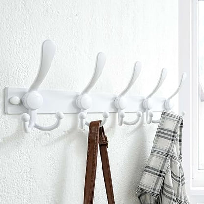 Coat Rack Wall Mount, Heavy Duty 12-Gauge Base vs Flimsy 1mm, Double-Thick Solid Anti-Snap Hooks, 16” Stud-Mount, Stainless Steel Hanger for Clothes Hat Entryway Closet Mudroom, White - color: White, size: L=17" (1pcs)