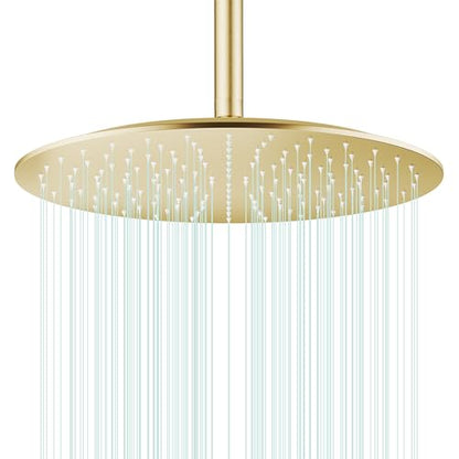All Metal Rain Shower Head - Heavy Duty Stainless Steel, Easy Install, High Water Flow, Ultra-Thin Modern Design for Bathroom (F-Brushed Gold, 16) - color: Brushed Gold, size: 16