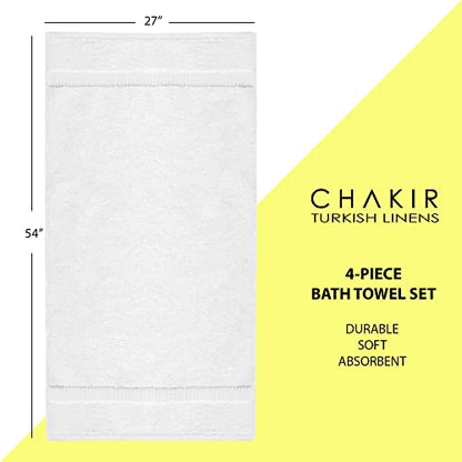 Chakir Turkish Linens 4 Piece Bath Towel Set, 100% Cotton Luxury Turkish Towels for Bathroom, Soft Absorbent Bath Towels, 27 x 54 Inches, White - color: White
