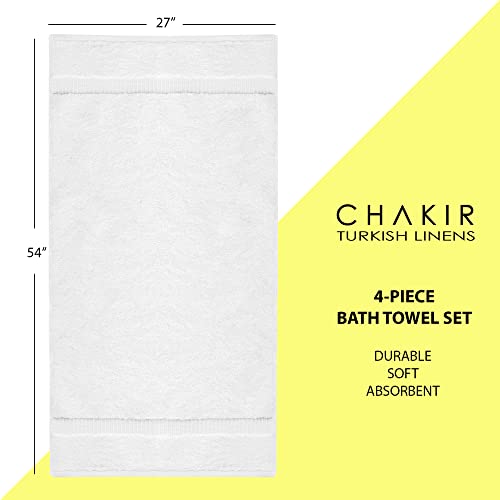 Chakir Turkish Linens 4 Piece Bath Towel Set, 100% Cotton Luxury Turkish Towels for Bathroom, Soft Absorbent Bath Towels, 27 x 54 Inches, White - color: White