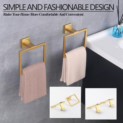 GERZWY Bathroom Hand Towel Holder Gold Stainless Steel Towel Ring for Bath Kitchen Garage Heavy Duty Wall Mounted JG1916-2BE - color: Gold