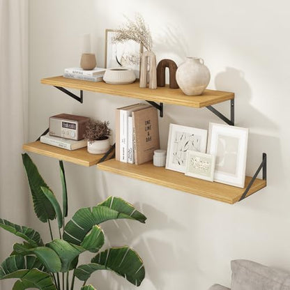 Deep Floating Shelves - 20 Inch Floating Shelves Set of 2-12 Inch Deep Oak Wall Shelves for Living Room Bathroom Kitchen - color: Oak, size: 20W x 12D