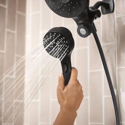 Moen Engage Magnetix Matte Black Multi-Function Handshower and Rainfall Shower Head Trim Combo with Shower Handle, Tub Spout, Metal Hose, and Valve, 82304BL - color: Matte Black