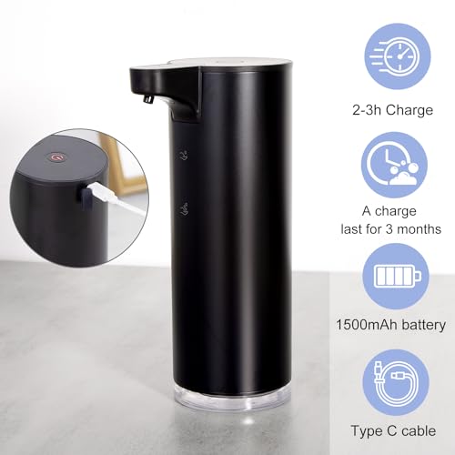 Automatic Soap Dispenser Foaming: Rechargeable Touchless Soap Dispenser Stainless Steel Foam Soap Dispenser for Bathroom Hand Soap Pump for Kitchen Xmas Gift, 9oz, Black - color: Black