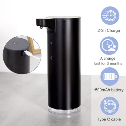 Automatic Soap Dispenser Foaming: Rechargeable Touchless Soap Dispenser Stainless Steel Foam Soap Dispenser for Bathroom Hand Soap Pump for Kitchen Xmas Gift, 9oz, Black - color: Black