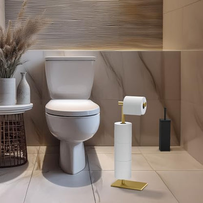 Gatco 1443B, Modern Rectangle Base Freestanding Toilet Paper Holder with Storage, 21.13”H, Brushed Brass - color: Brushed Brass, 21.13"h