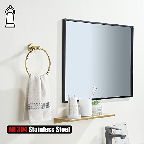 JQK Towel Ring Brass Gold, 304 Stainless Steel Hand Towel Holder for Bathroom, Brushed Gold Wall Mount, TR130-BG - color: Gold