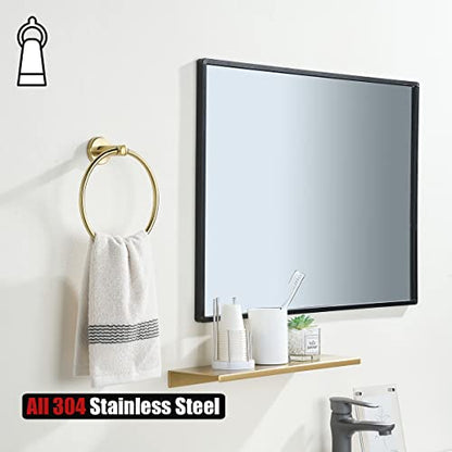 JQK Towel Ring Brass Gold, 304 Stainless Steel Hand Towel Holder for Bathroom, Brushed Gold Wall Mount, TR130-BG - color: Gold