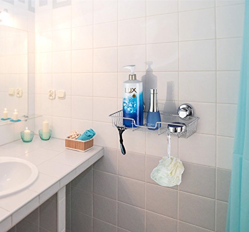 SANNO Suction Cup Shower Caddy Storage Combo Organizer, No Damage Bath Shelf Suction Cup Shower Basket,Rustproof Wire Bathroom Accessories - Rustproof Stainless Steel - color: stainless