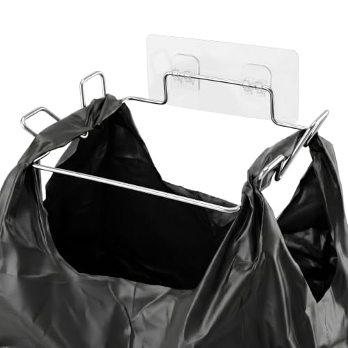 Trash Bag Holder, Stainless Steel Portable Garbage Bag Holder for Kitchen Cabinet Door, Small Under Sink Garbage Can, Space Saving Bag Hanger for Home Laundry Bathroom