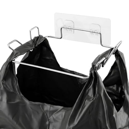 Trash Bag Holder, Stainless Steel Portable Garbage Bag Holder for Kitchen Cabinet Door, Small Under Sink Garbage Can, Space Saving Bag Hanger for Home Laundry Bathroom