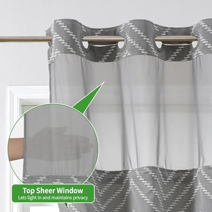 Grey No Hook Shower Curtain with Snap-in Liner Set,Boho Modern Farmhouse White Tufted Chevron Striped Design,Woven Fabric Bathroom Curtain,71x74 - color: White Grey, size: 71"W x 74"L (Pack of 1)