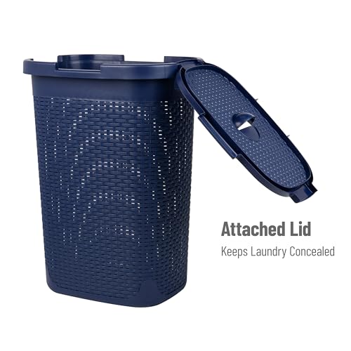 Mind Reader Slim Laundry Hamper with Lid, 60L Tall Clothes Basket, Narrow Tapered Design for Bathrooms, Closets and Laundry Rooms, Plastic, Navy - color: Navy, size: 1 Piece