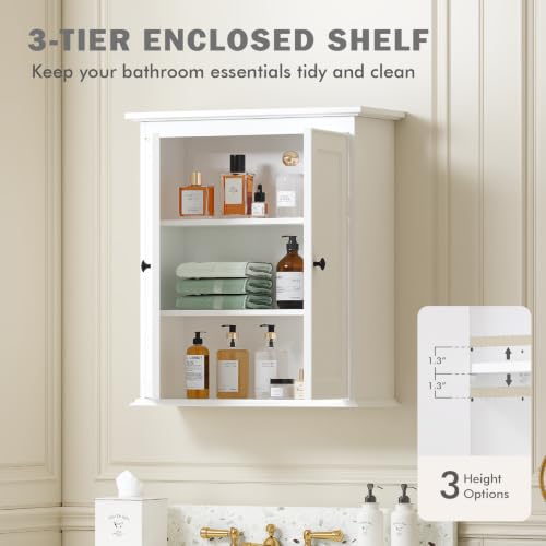 Spirich Bathroom Wall Cabinet, White Medicine Cabinet with 2 Doors | 2 Adjustable Shelves, Recessed Doors & Black Knobs, Compact Wall Storage for Bathroom, Kitchen & Laundry Room - size: 2 Doors
