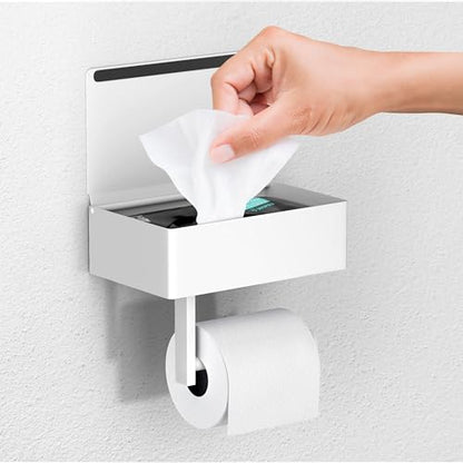 Day Moon™ - Toilet Paper Holder with Shelf - Modern Roll Holder for Bathroom - 1 Pack - Wall Mount - with Storage, White - color: White