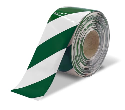 Ultra Line Durable Chevron/Hazard Floor Marking Tape for Safety, Caution, Warning, Flooring, Heavy-Duty, Peel and Stick, Adhesive, Industrial Quality, Green and White, 4" by 100' Roll - color: Green and White, size: 4" by 100' Roll