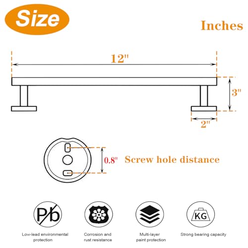 TocTen Bath Towel Bar - Thicken SUS304 Stainless Steel Bathroom Towel Holder, Towel Rod for Bathroom Heavy Duty Wall Mounted Towel Rack Hanger (12IN, Chrome) - color: Chrome, size: 12IN