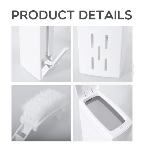 Slim Trash Can,Bathroom Trash Can with Toilet Brush and Holder Set 4.5 Liter / 1.2 Gallon Press-Type Plastic Garbage Can Slim Rectangular Trash Bin for Toilet ﻿, white, 5CC1101247