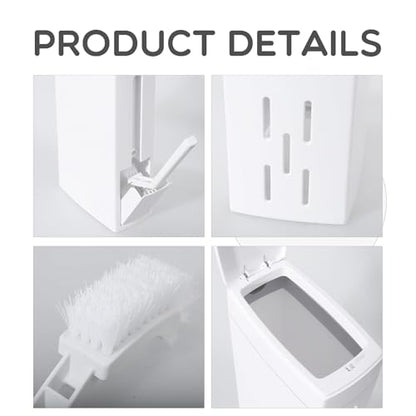 Slim Trash Can,Bathroom Trash Can with Toilet Brush and Holder Set 4.5 Liter / 1.2 Gallon Press-Type Plastic Garbage Can Slim Rectangular Trash Bin for Toilet ﻿, white, 5CC1101247