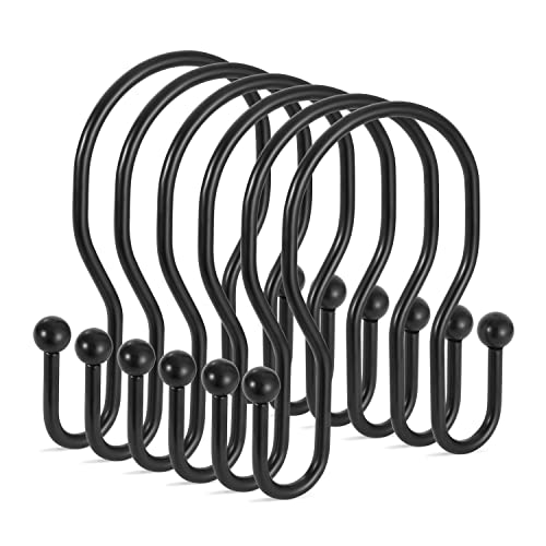 24 Pack Double Shower Curtain Hooks Rings, TENOVEL Double Sided Shower Curtain Hooks Rust Proof for Shower Curtain, Stainless Steel Bathroom Shower Hangers Rings for Shower Rods, Matte Black - color: Black, size: 24 Pack