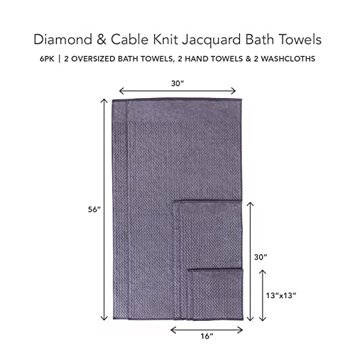 Texere 100% Organic Cotton Jacquard 650 GSM Premium Bath Towel Sets - Extra Absorbent Quick Dry and Plush, 2 Large Bath Towels, 2 Hand Towels, 2 Washcloths (Cable, Excalibur, 6 Piece) - color: Excalibur (Cable)