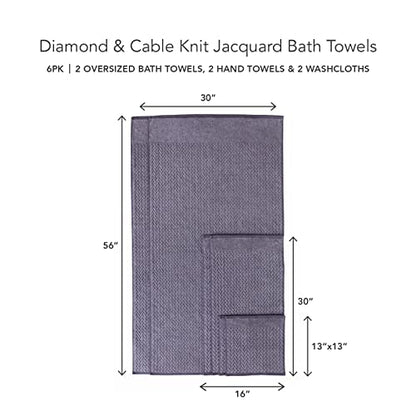 Texere 100% Organic Cotton Jacquard 650 GSM Premium Bath Towel Sets - Extra Absorbent Quick Dry and Plush, 2 Large Bath Towels, 2 Hand Towels, 2 Washcloths (Cable, Excalibur, 6 Piece) - color: Excalibur (Cable)