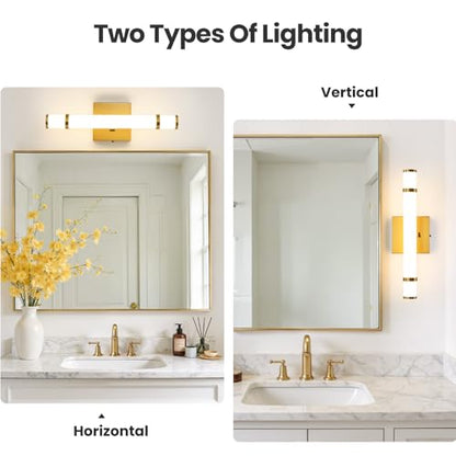 Gold Bathroom Vanity Light - 15.4 Inch LED Modern Bathroom Light Fixtures Over Mirror with Acrylic Shade 10W Dimmable 5CCT Bathroom Sconces Wall Lighting (Built-in Dimmer) - color: Gold, size: 15.4 Inch