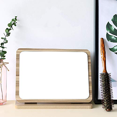 Aestivate Rectangle Compact Table Mirror Standing Wood Framed Mirror Desktop Mirror 90 Degree Rotating Mirror for Makeup Cosmetic (Vertical Rectangle) - size: 8.2"L x 6.6"W