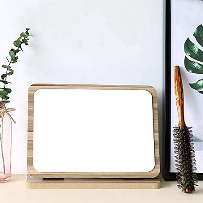 Aestivate Rectangle Compact Table Mirror Standing Wood Framed Mirror Desktop Mirror 90 Degree Rotating Mirror for Makeup Cosmetic (Vertical Rectangle) - size: 8.2"L x 6.6"W