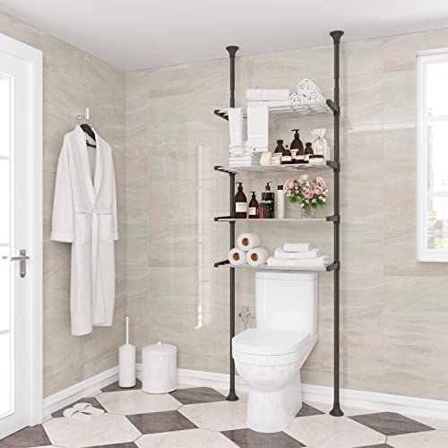 YeYeBest Over The Toilet Storage, 91-124 Inch Adjustable Bathroom Organizer, 4-Tier Stainless Steel Toilet Rack Storage Shelf, Bathroom Organizer, Easy to Assemble Spacesaver, DIY Size Height, Black - color: Black