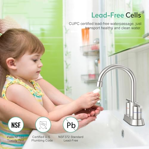 Faustina Brushed Bathroom Faucet, 4 Inch Centerset Faucets for Sink 2 Holes 3 Holes，Two Handles 304 Stainless Steel Bathroom Sink Faucet with Pup up Drain and 2 cUPC Water Supply Lines for RV Vanity - color: Brushed, style: Modern Centerset
