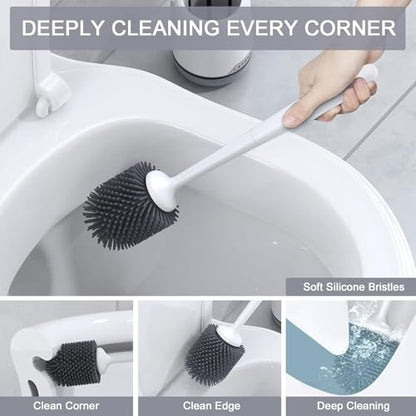2 Pack Silicone Toilet Bowl Brush and Holder Set with Ventilated Holder, Floor Standing & Wall Mounted Toilet Scrubber - color: Gray, size: 2 Pack