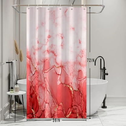 Red Marble Stall Waterproof Shower Curtain 36x72 inches | RV Small Shower Curtain Set for Bathroom, Abstract Modern, Machine Washable, Easy to Install with Hooks, Ombre White Red - color: Red, size: 36"W x 72"L (Pack of 1)