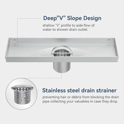 ELLO&ALLO 12 Inch Linear Shower Drain Brushed Nickel, SUS304 Stainless Steel Rectangle Shower Floor Drain with Removable Pattern Grate - color: Brushed Nickel, size: 12 In Grid Cover